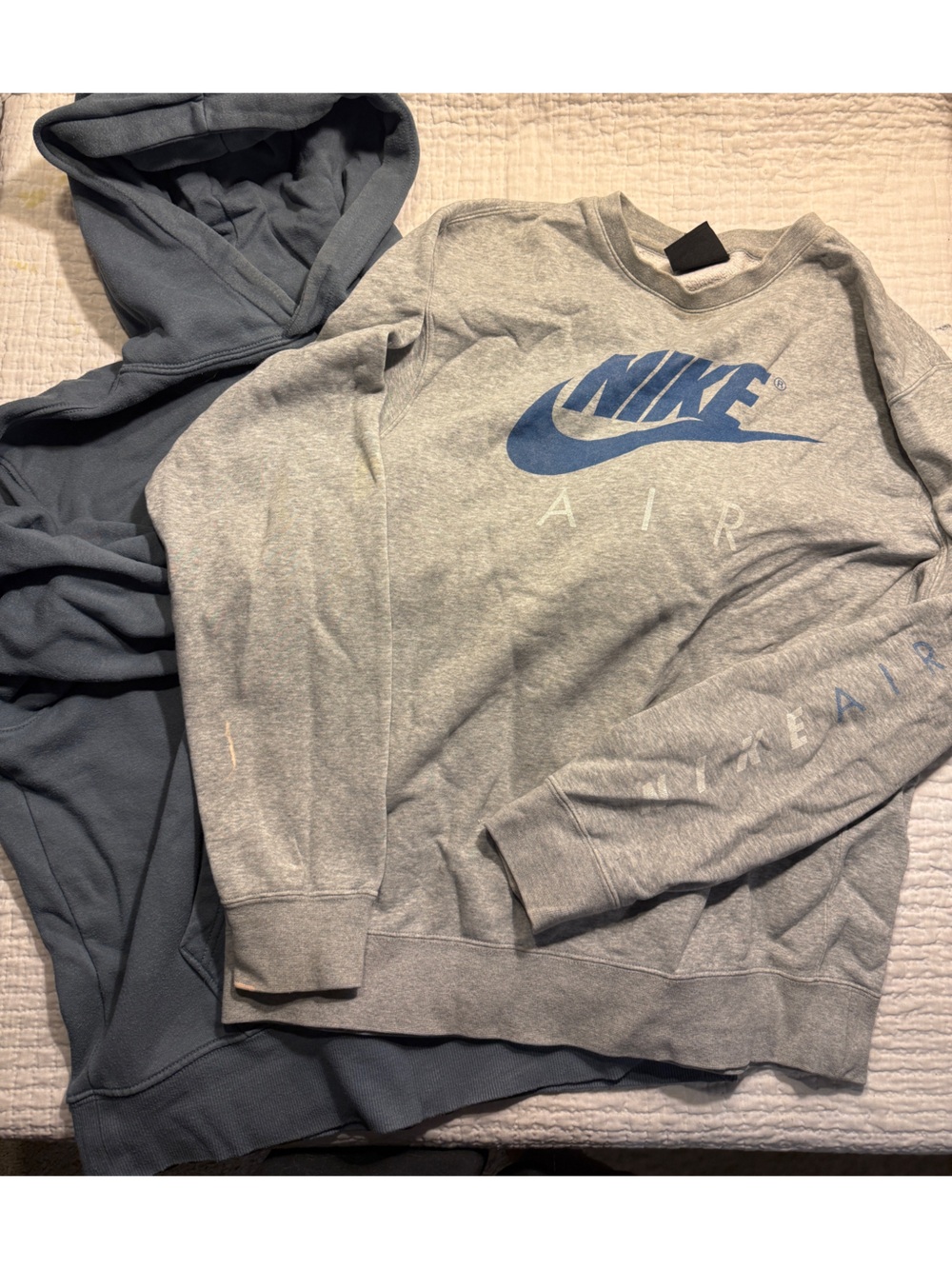 Nike Grey Crewneck Sweatshirt with Blue Logo & Hoodie Bundle. Size Medium.
